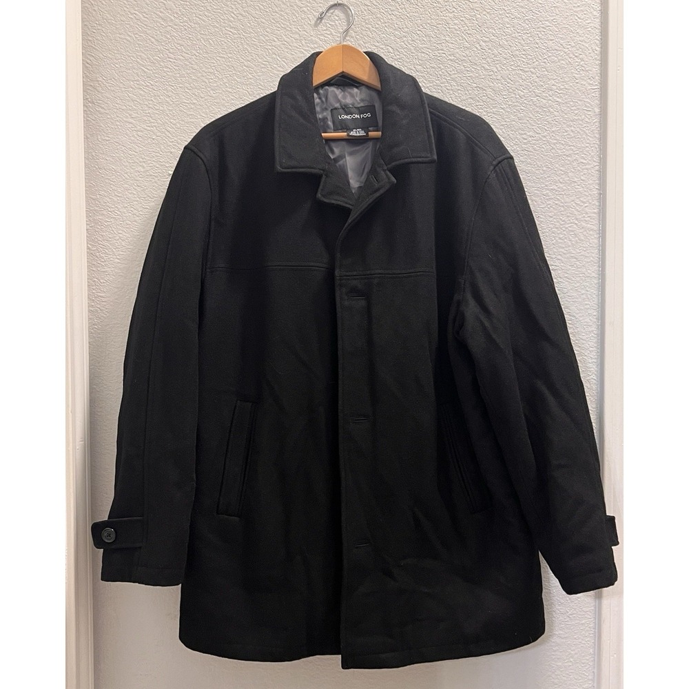 LONDON FOG Men's Black Wool Blend Car Coat Overcoat Classic Fit Insulated XL